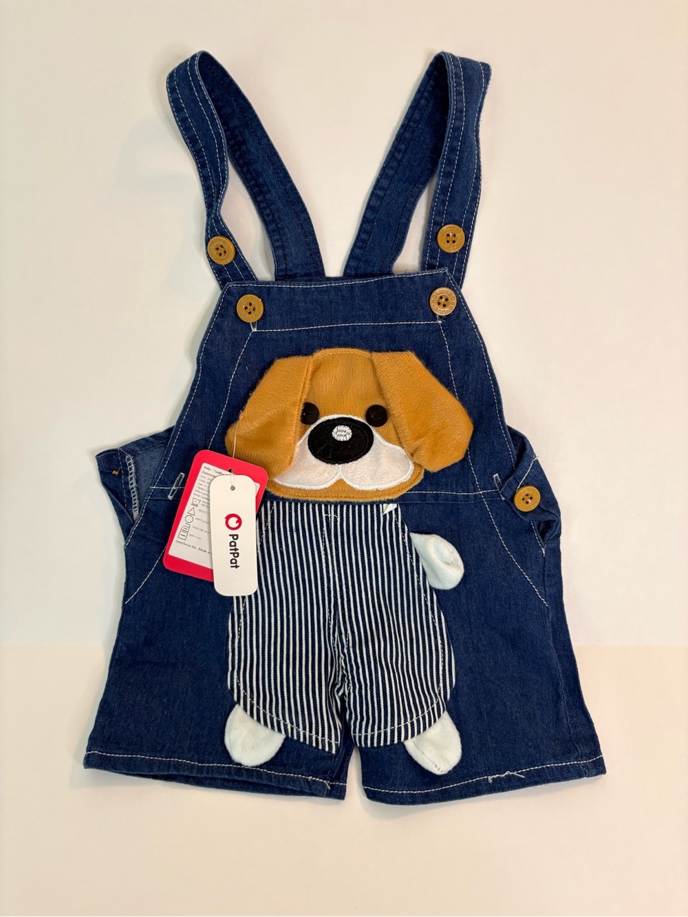 PatPat Big Ears Puppy Embroidery Bib Short Denim Overall Romper Size 9-12 M NWT